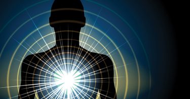 Human Silhouette With Energy Radiating From Heart Chakra, Eps 10 Vector, Transparency and Gradient mesh Used