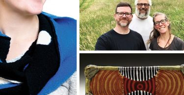 (Clockwise from left) Carmen Grier, artist; Cousins in Clay. John Michael Kline, Kyle Carpenter and Courtney Martin, artists; Arcs cracker tray. Ronan Peterson, artist
